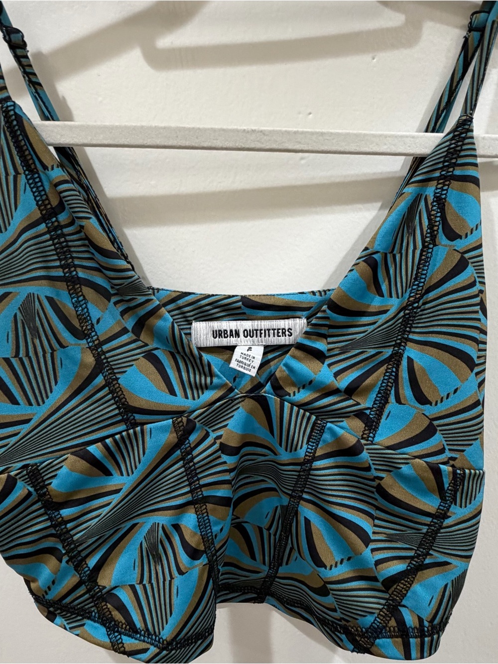 Urban Outfitters Blue Teal & Black Patterned Crop Top